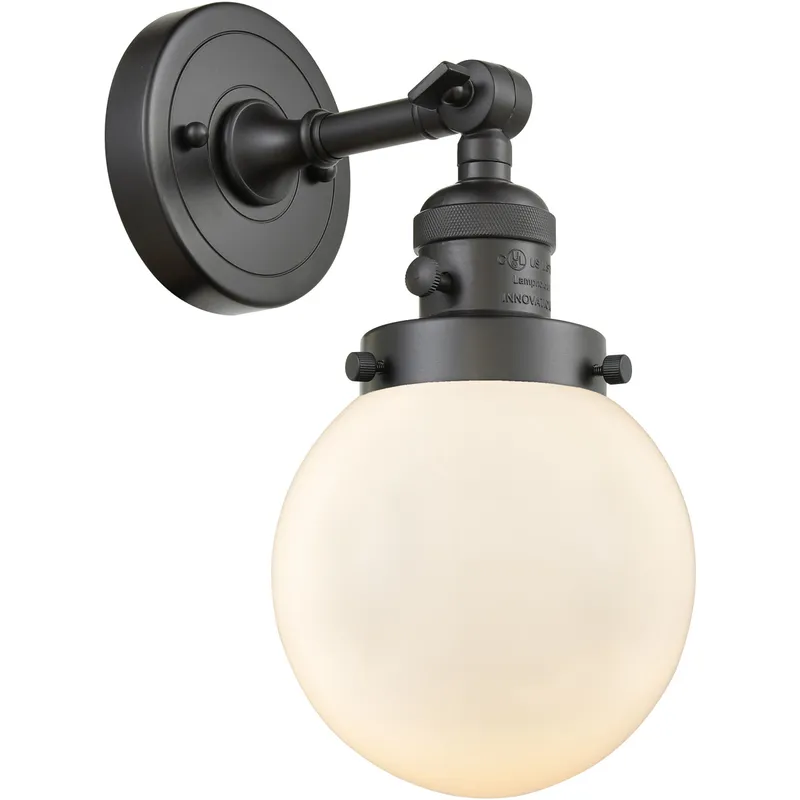 Franklin Restoration Beacon 1 Light 6 inch Oil Rubbed Bronze Sconce Wall Light in Matte White Glass, Franklin Restoration