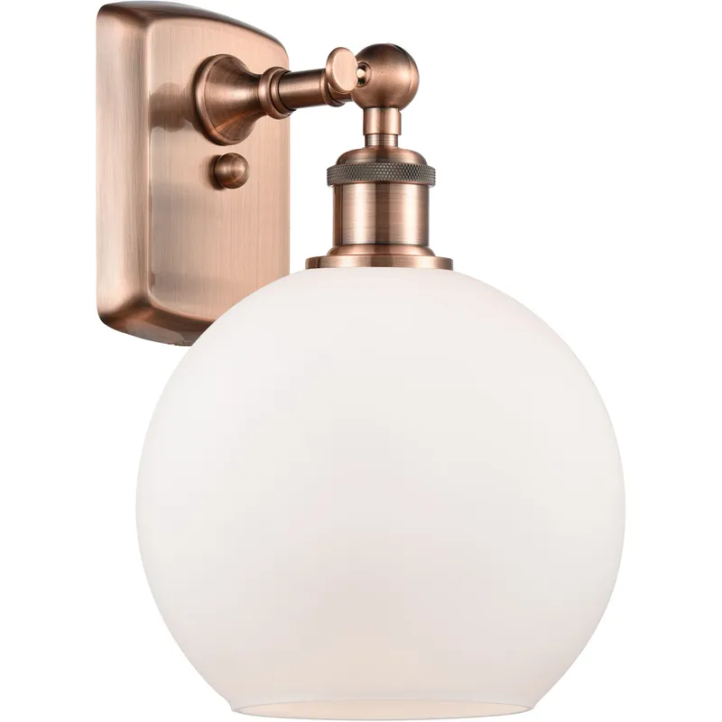 Ballston Athens LED 8 inch Antique Copper Sconce Wall Light in Matte White Glass, Ballston