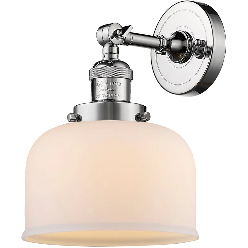 Franklin Restoration Large Bell LED 8 inch Polished Chrome Sconce Wall Light in Matte White Glass, Franklin Restoration