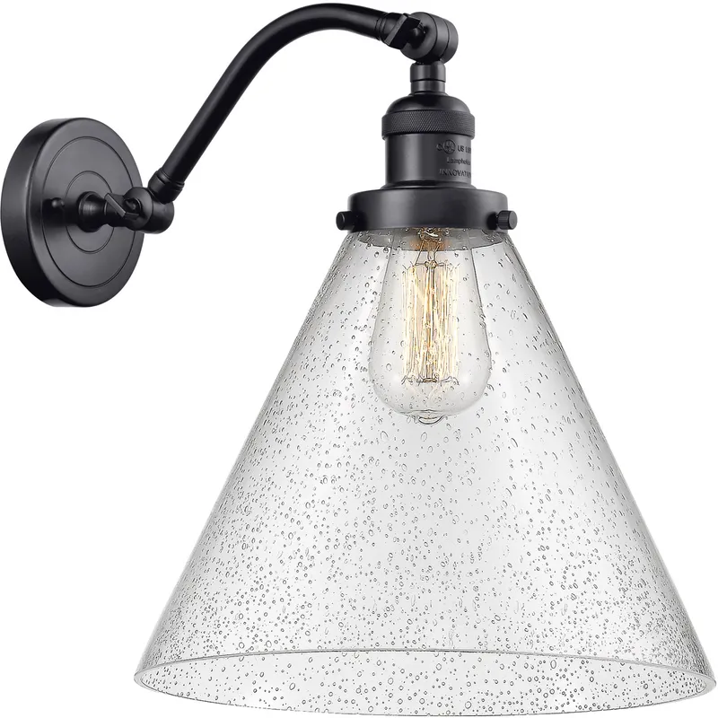Franklin Restoration X-Large Cone 1 Light 12 inch Matte Black Sconce Wall Light in Seedy Glass, Franklin Restoration