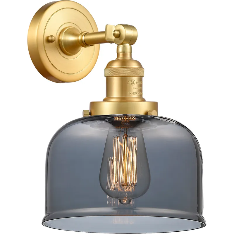 Franklin Restoration Large Bell LED 8 inch Satin Gold Sconce Wall Light in Plated Smoke Glass, Franklin Restoration