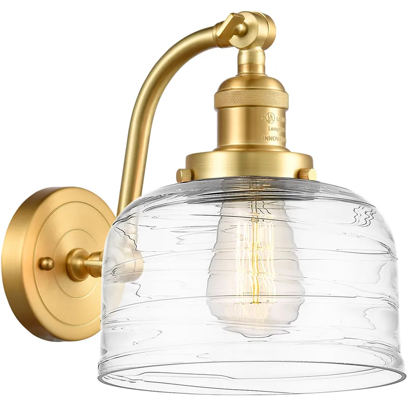 Franklin Restoration Bell LED 8 inch Satin Gold Sconce Wall Light in Clear Deco Swirl Glass