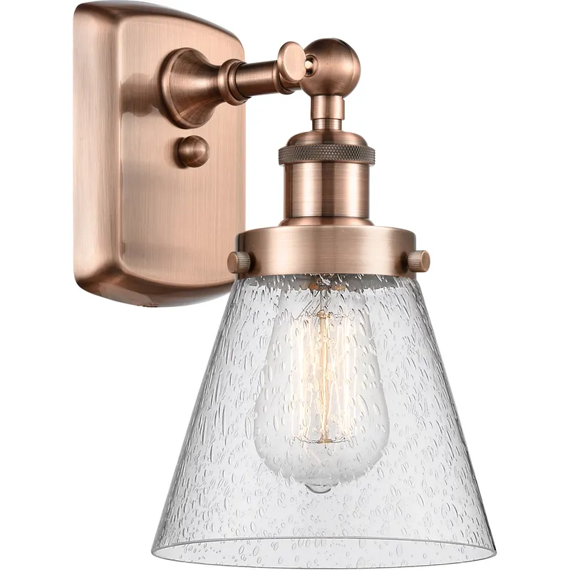 Ballston Small Cone LED 6 inch Antique Copper Sconce Wall Light in Seedy Glass