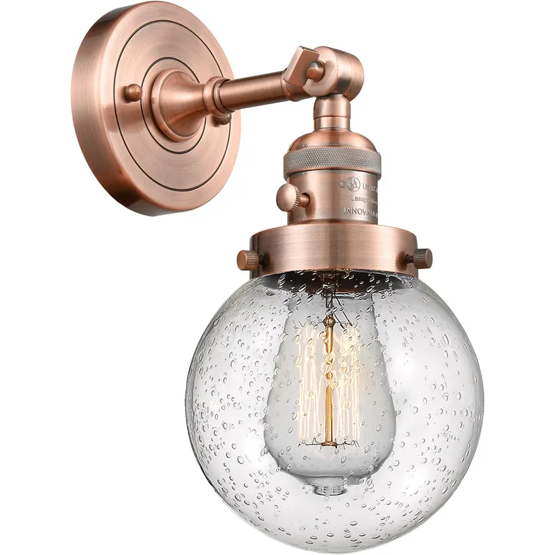 Franklin Restoration Beacon 1 Light 6 inch Antique Copper Sconce Wall Light in Seedy Glass, Franklin Restoration