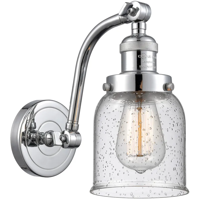 Franklin Restoration Small Bell LED 5 inch Polished Chrome Sconce Wall Light in Seedy Glass, Franklin Restoration