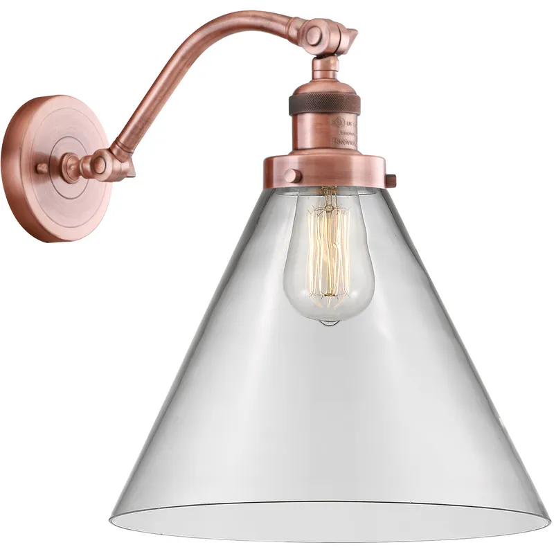 Franklin Restoration X-Large Cone 1 Light 12 inch Antique Copper Sconce Wall Light in Clear Glass, Franklin Restoration