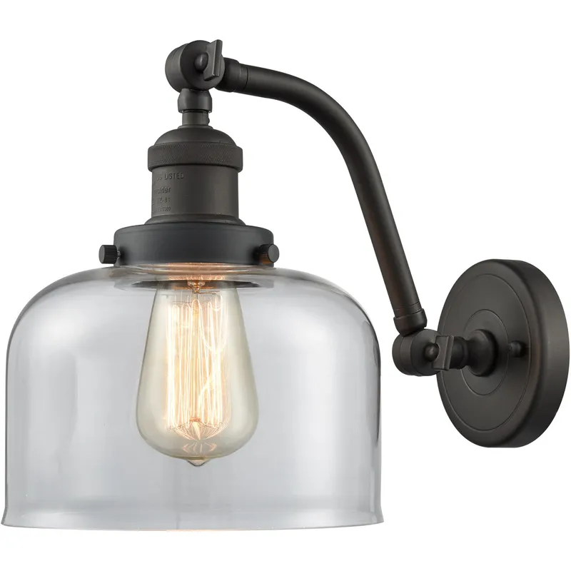 Franklin Restoration Large Bell LED 8 inch Oil Rubbed Bronze Sconce Wall Light in Clear Glass, Franklin Restoration