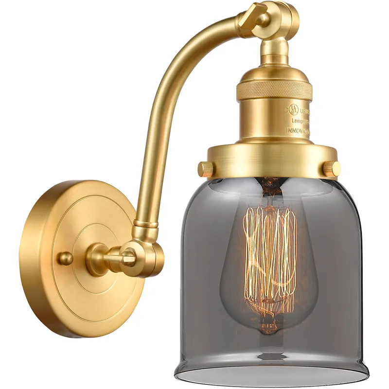 Franklin Restoration Small Bell LED 5 inch Satin Gold Sconce Wall Light in Plated Smoke Glass, Franklin Restoration