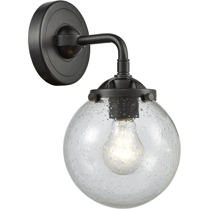 Nouveau Beacon LED 6 inch Oil Rubbed Bronze Sconce Wall Light in Seedy Glass, Nouveau