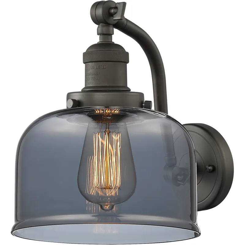 Franklin Restoration Large Bell LED 8 inch Oil Rubbed Bronze Sconce Wall Light in Plated Smoke Glass, Franklin Restoration