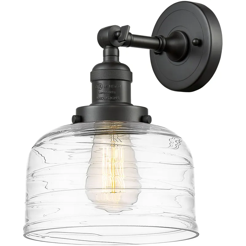 Franklin Restoration Bell LED 8 inch Oil Rubbed Bronze Sconce Wall Light in Clear Deco Swirl Glass
