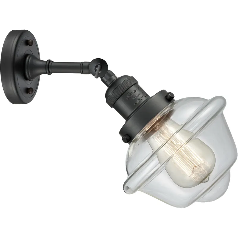 Franklin Restoration Small Oxford 1 Light 8 inch Matte Black Sconce Wall Light in Clear Glass, Franklin Restoration