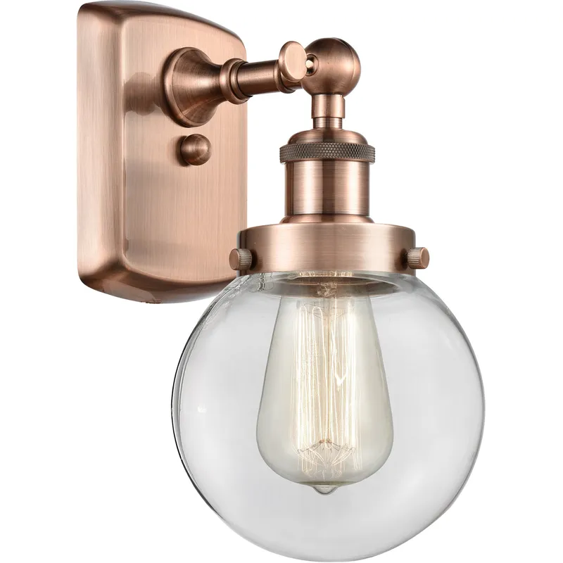 Ballston Beacon 1 Light 6 inch Antique Copper Sconce Wall Light in Clear Glass