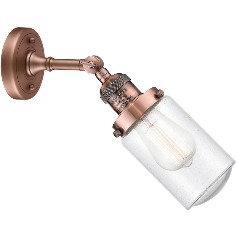 Franklin Restoration Dover LED 5 inch Antique Copper Sconce Wall Light in Seedy Glass, Franklin Restoration
