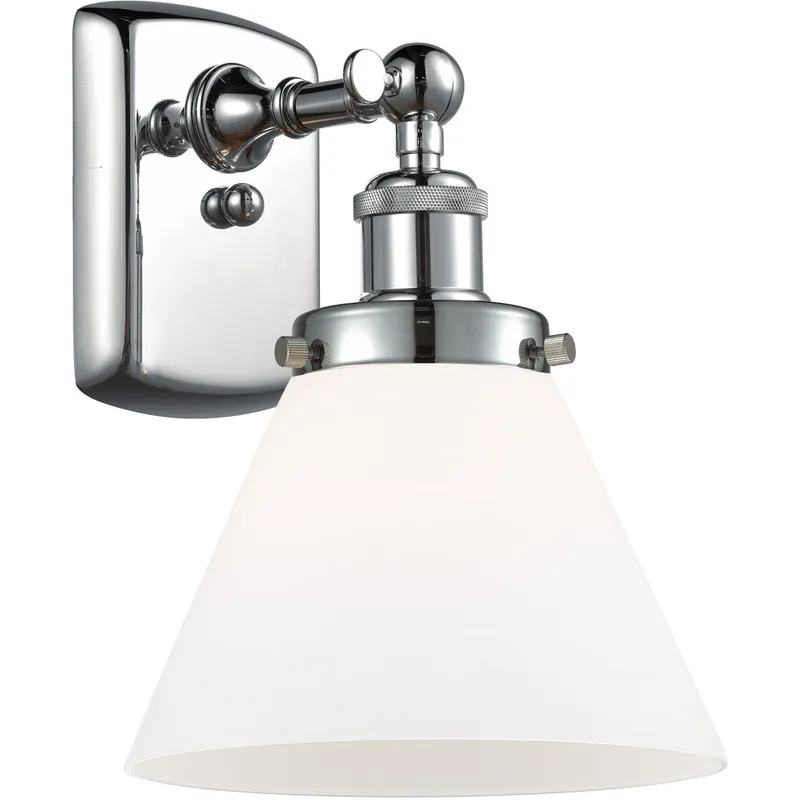 Ballston Large Cone 1 Light 8 inch Polished Chrome Sconce Wall Light in Matte White Glass, Ballston