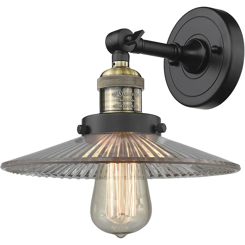 Franklin Restoration Halophane 1 Light 9 inch Black Antique Brass Sconce Wall Light in Clear Halophane Glass, Franklin Restoration