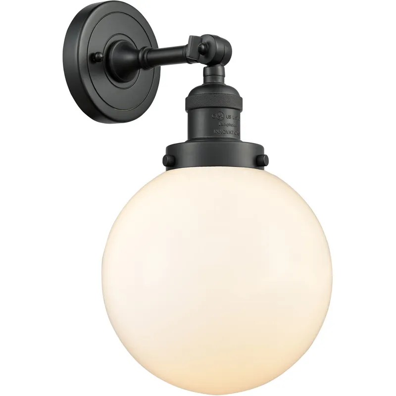 Franklin Restoration Large Beacon LED 8 inch Matte Black Sconce Wall Light in Matte White Glass, Franklin Restoration