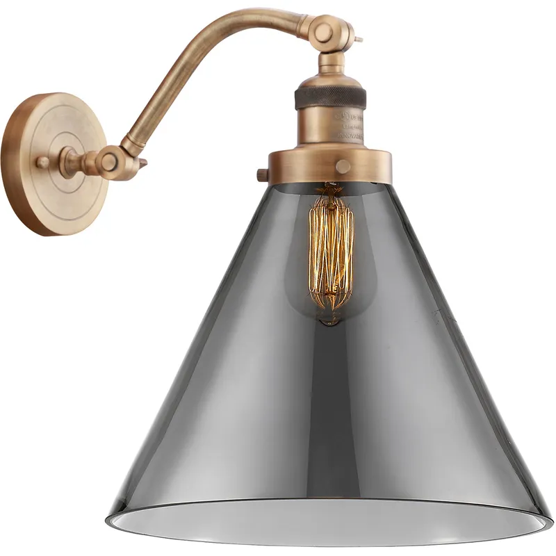 Franklin Restoration X-Large Cone 1 Light 12 inch Brushed Brass Sconce Wall Light in Light Smoke Glass, Franklin Restoration