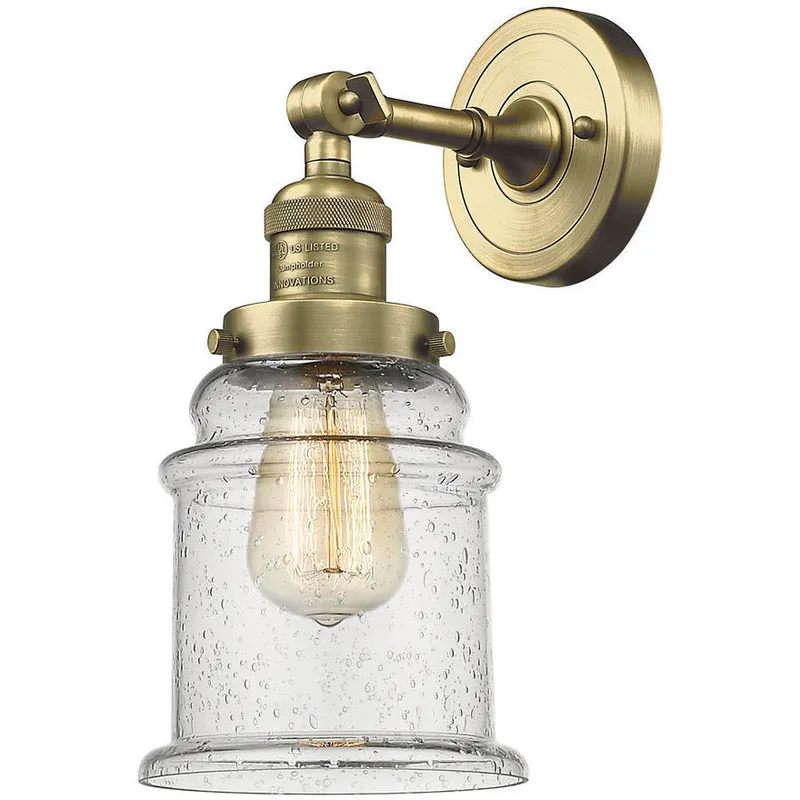 Franklin Restoration Canton LED 7 inch Antique Brass Sconce Wall Light in Seedy Glass, Franklin Restoration