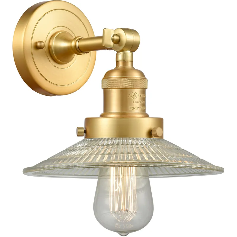 Franklin Restoration Halophane 1 Light 9 inch Satin Gold Sconce Wall Light in Clear Halophane Glass, Franklin Restoration