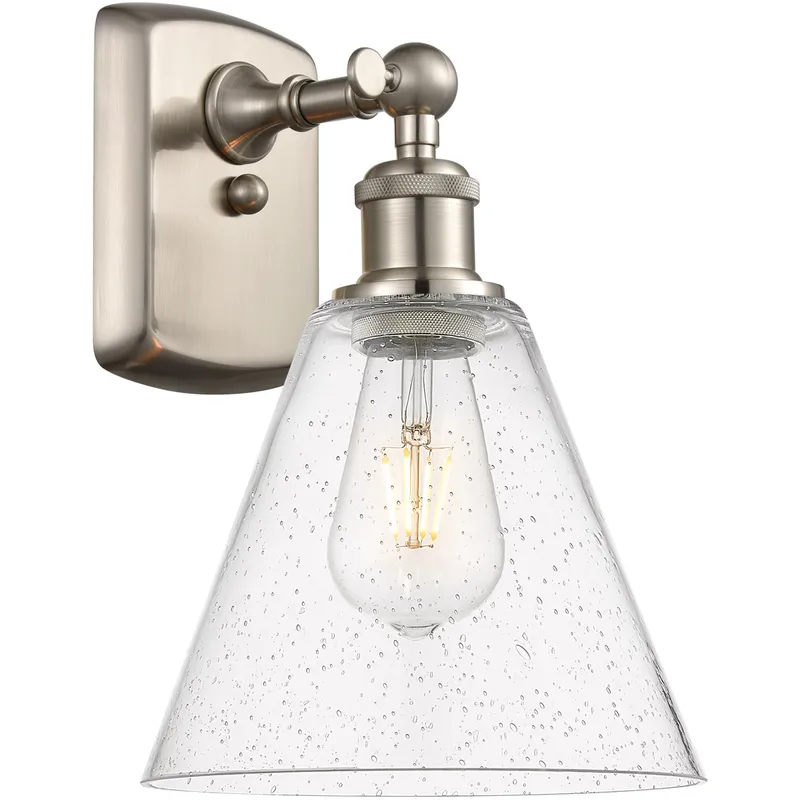 Ballston Ballston Cone 1 Light 8 inch Brushed Satin Nickel Sconce Wall Light in Seedy Glass