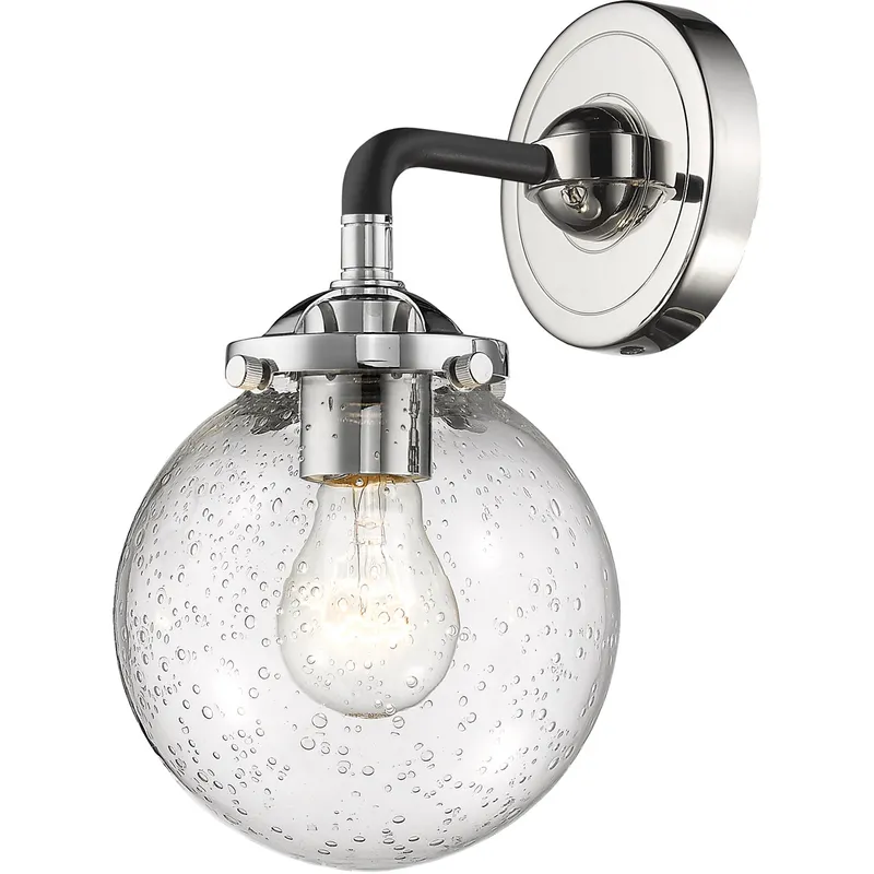 Nouveau Beacon LED 6 inch Black Polished Nickel Sconce Wall Light in Seedy Glass, Nouveau