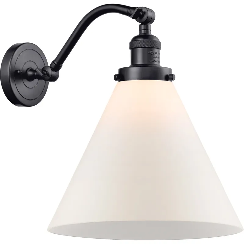Franklin Restoration X-Large Cone 1 Light 12 inch Matte Black Sconce Wall Light in Matte White Glass, Franklin Restoration