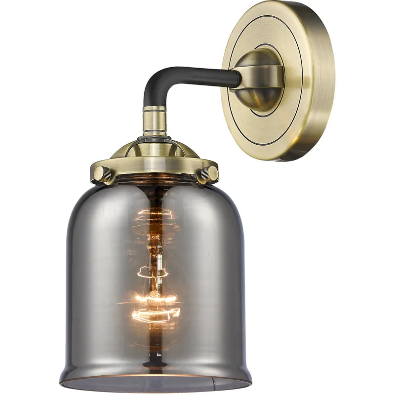 Nouveau Small Bell 1 Light 5 inch Black Polished Nickel Sconce Wall Light in Plated Smoke Glass, Nouveau