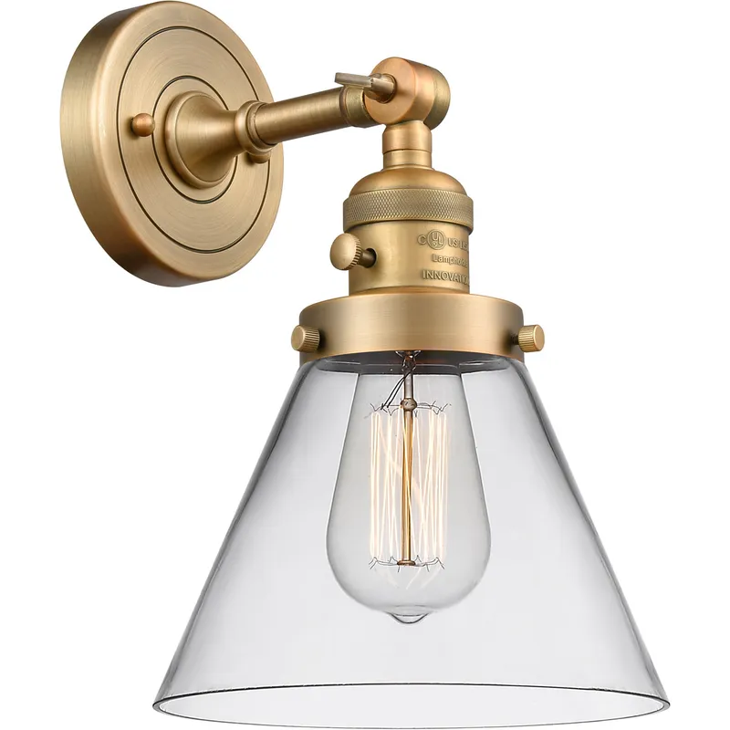 Franklin Restoration Large Cone 1 Light 8 inch Brushed Brass Sconce Wall Light in Clear Glass, Franklin Restoration