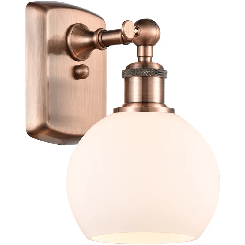 Ballston Athens LED 6 inch Antique Copper Sconce Wall Light in Matte White Glass