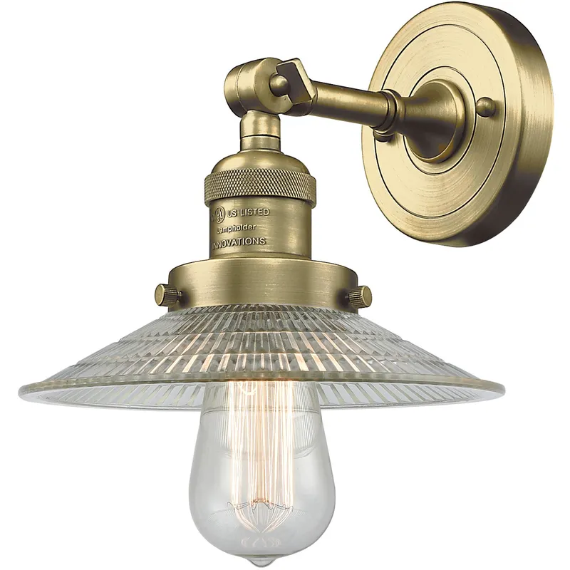 Franklin Restoration Halophane 1 Light 9 inch Antique Brass Sconce Wall Light in Incandescent, Clear Halophane Glass, Franklin Restoration