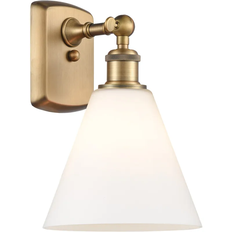 Ballston Cone LED 8 inch Brushed Brass Sconce Wall Light in Matte White Glass