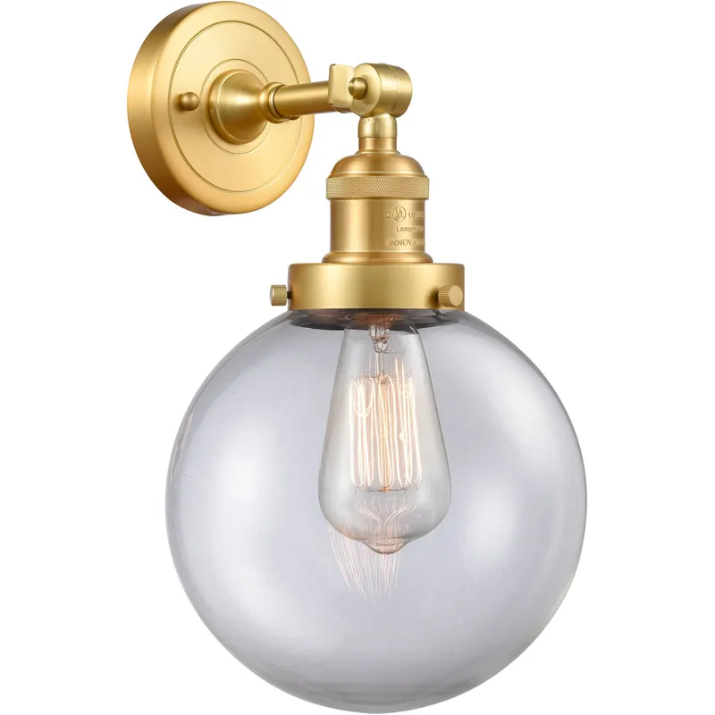 Franklin Restoration Large Beacon LED 8 inch Satin Gold Sconce Wall Light in Clear Glass, Franklin Restoration