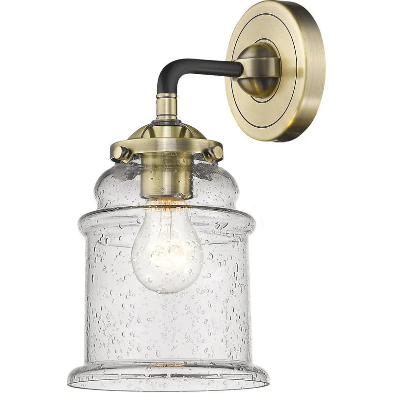 Nouveau Small Canton LED 5.25 inch Black Antique Brass Sconce Wall Light in Seedy Glass, Nouveau