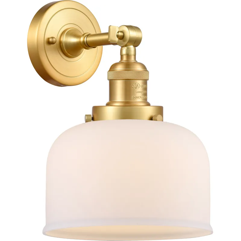 Franklin Restoration Large Bell LED 8 inch Satin Gold Sconce Wall Light in Matte White Glass, Franklin Restoration