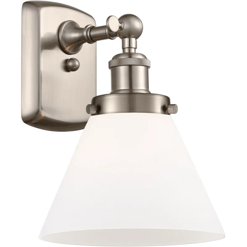 Ballston Large Cone 1 Light 8 inch Brushed Satin Nickel Sconce Wall Light in Matte White Glass, Ballston