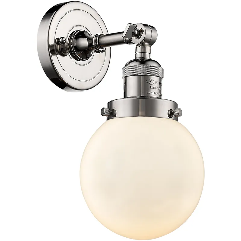 Franklin Restoration Beacon LED 6 inch Polished Nickel Sconce Wall Light in Matte White Glass, Franklin Restoration