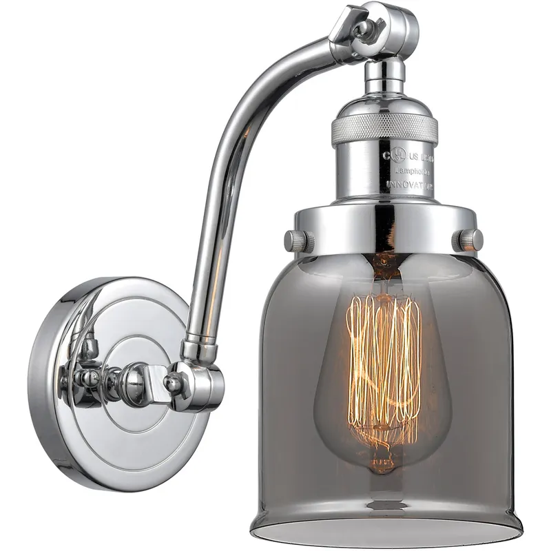 Franklin Restoration Small Bell LED 5 inch Polished Chrome Sconce Wall Light in Plated Smoke Glass, Franklin Restoration