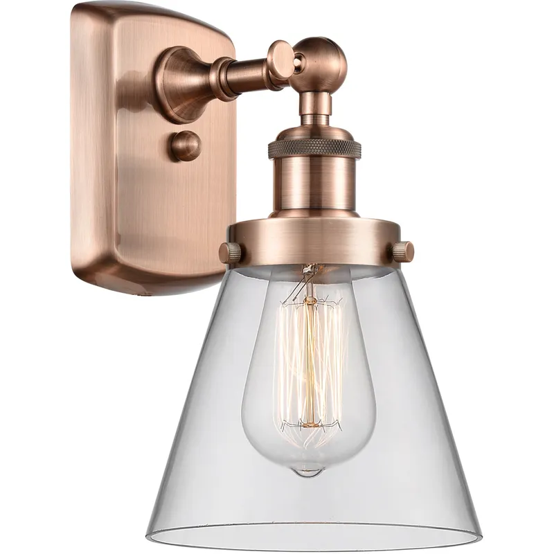 Ballston Small Cone LED 6 inch Antique Copper Sconce Wall Light in Clear Glass