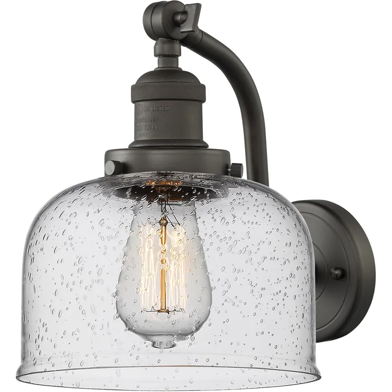 Franklin Restoration Large Bell LED 12 inch Oil Rubbed Bronze Sconce Wall Light in Seedy Glass, Franklin Restoration
