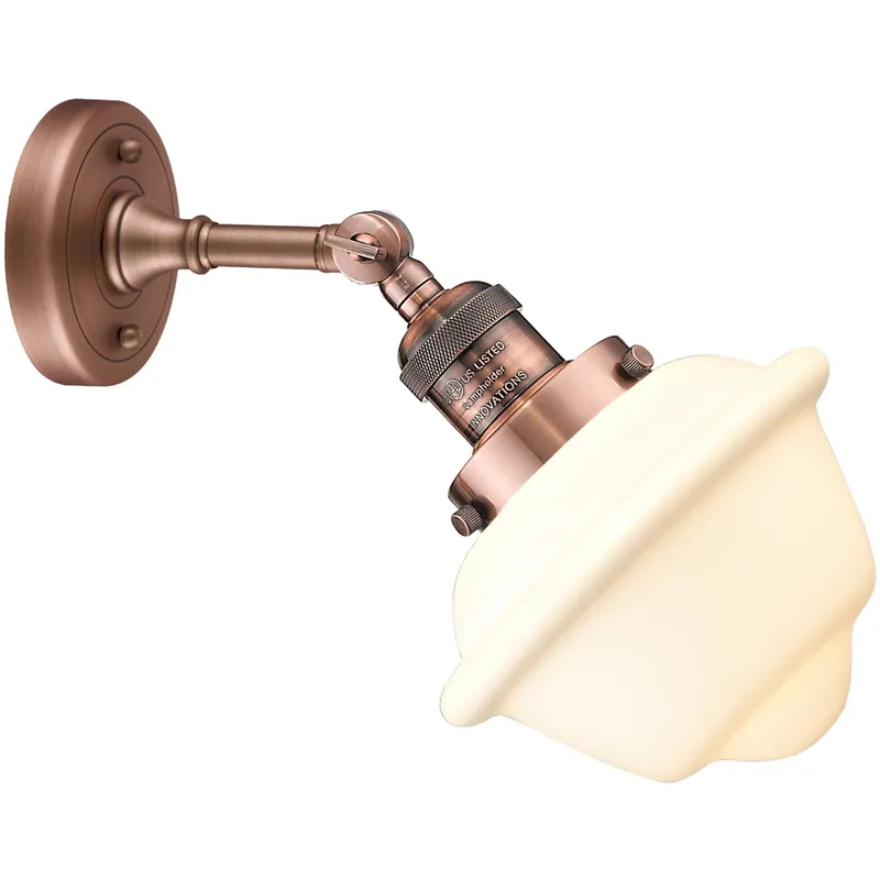 Franklin Restoration Small Oxford 1 Light 8 inch Antique Copper Sconce Wall Light in Matte White Glass, Franklin Restoration