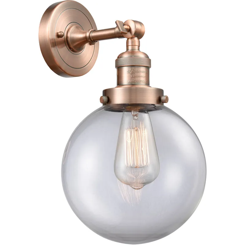 Franklin Restoration Large Beacon LED 8 inch Antique Copper Sconce Wall Light in Clear Glass, Franklin Restoration