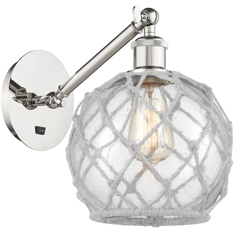 Ballston Farmhouse Rope LED 8 inch Polished Nickel Sconce Wall Light in Clear Glass with White Rope