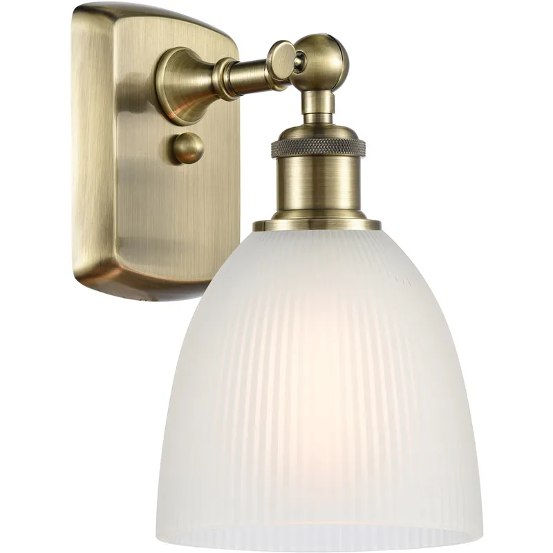 Ballston Castile LED 6 inch Antique Brass Sconce Wall Light in White Glass, Ballston