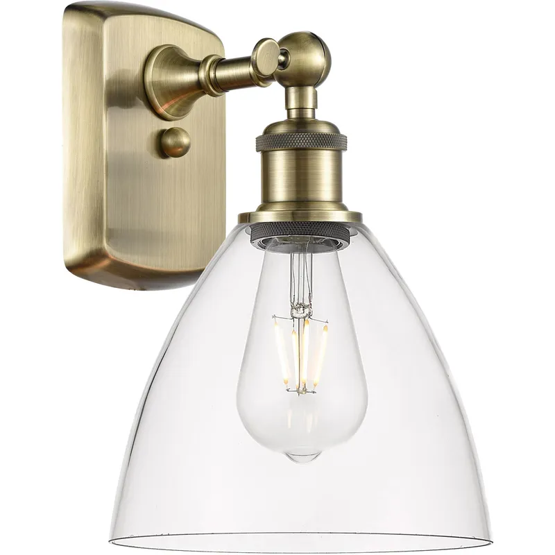 Ballston Dome LED 8 inch Antique Brass Sconce Wall Light in Clear Glass