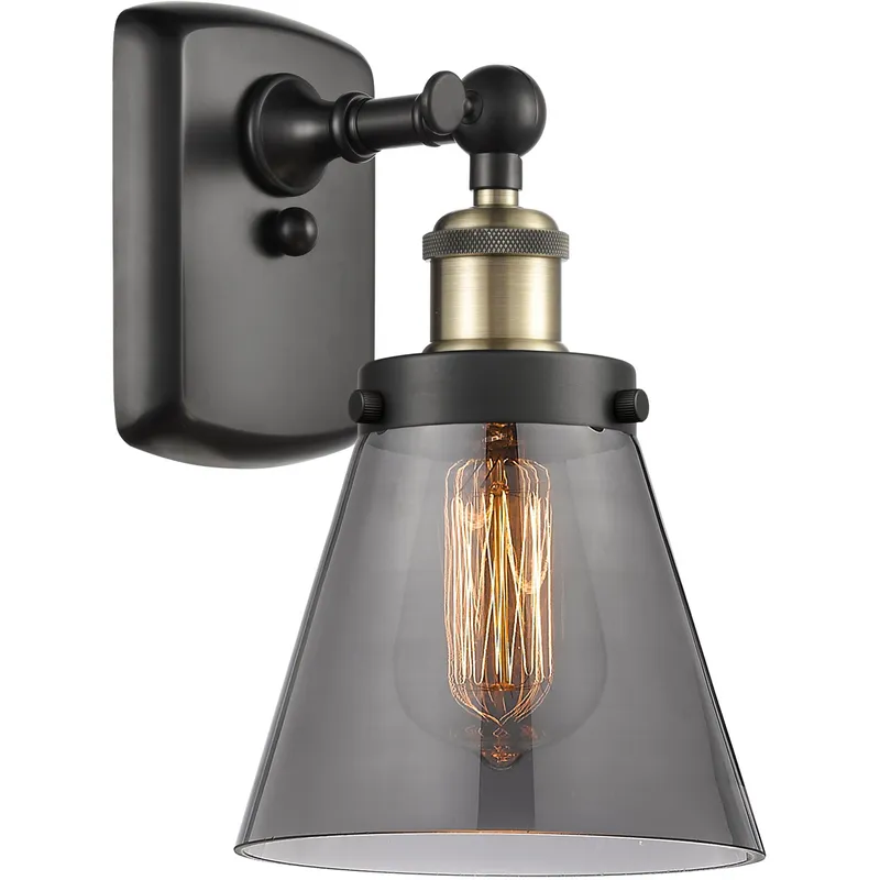 Ballston Small Cone LED 6 inch Black Antique Brass Sconce Wall Light in Plated Smoke Glass