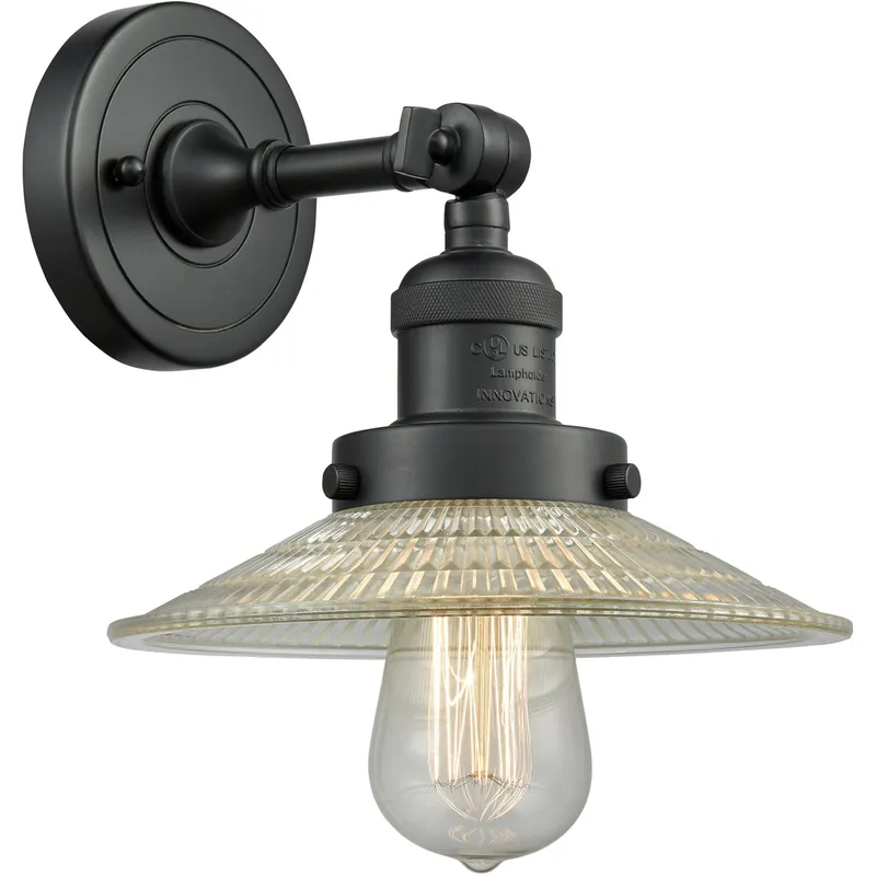 Franklin Restoration Halophane 1 Light 9 inch Matte Black Sconce Wall Light in Clear Halophane Glass, Franklin Restoration