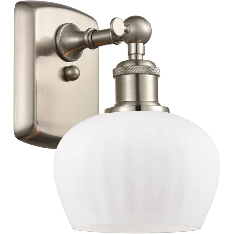 Ballston Fenton LED 7 inch Brushed Satin Nickel Sconce Wall Light in Matte White Glass, Ballston