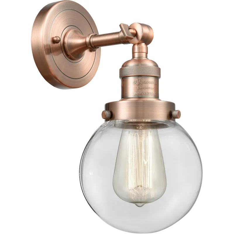 Franklin Restoration Beacon LED 6 inch Antique Copper Sconce Wall Light in Clear Glass, Franklin Restoration
