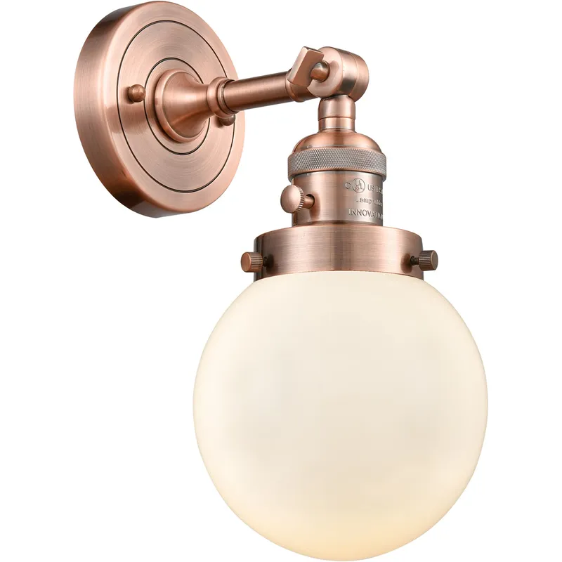 Franklin Restoration Beacon 1 Light 6 inch Antique Copper Sconce Wall Light in Matte White Glass, Franklin Restoration